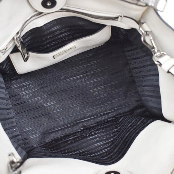 PRADA Logo 2Way Shoulder Hand Bag Glace Calf Leather White Talco 428-082525 - Picture 9 of 16